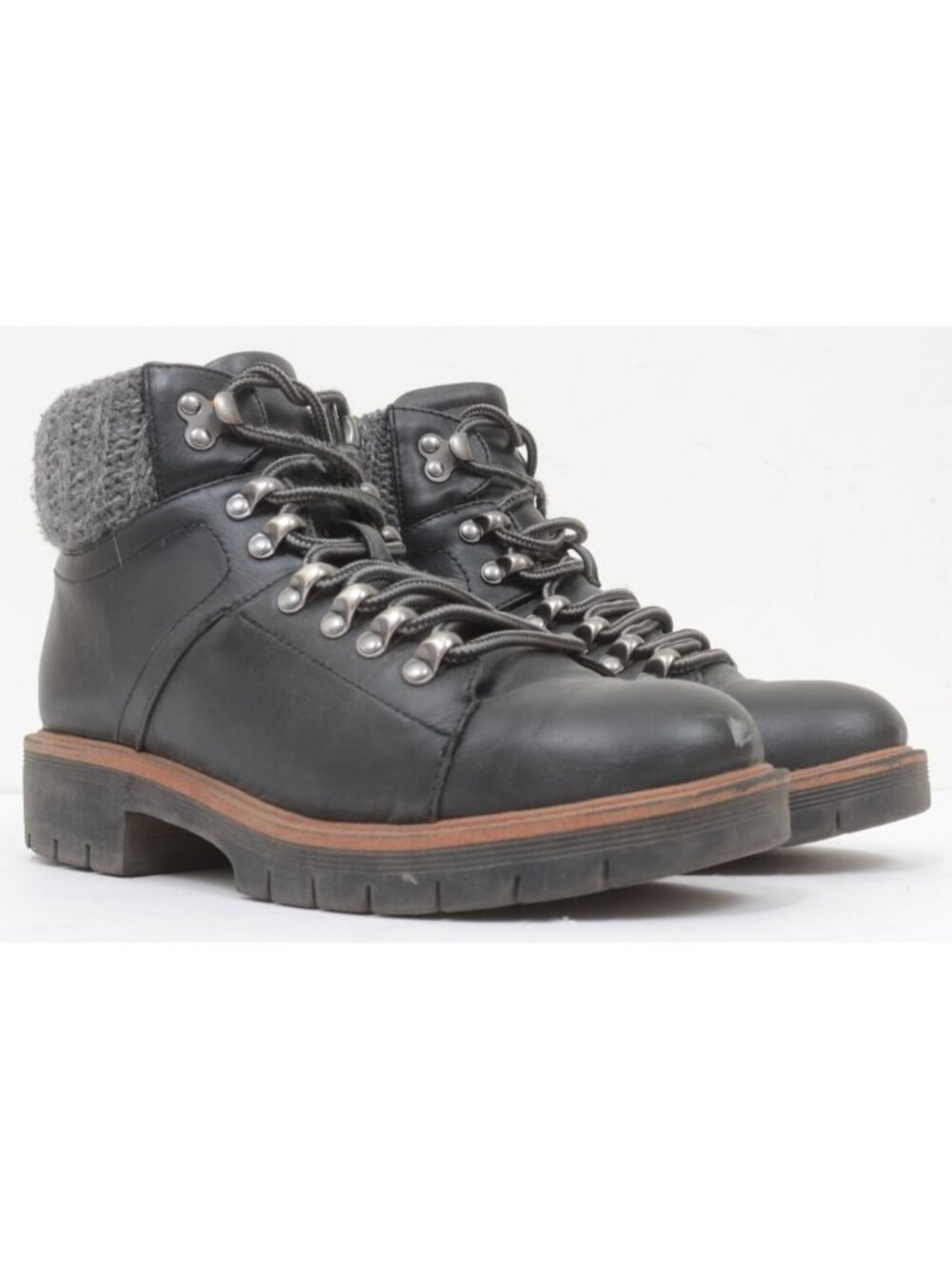 MIA Women's 7.5 Sweater Cuff Black Vegan Hiking Ankle Boots Warm Winter Lace Up
